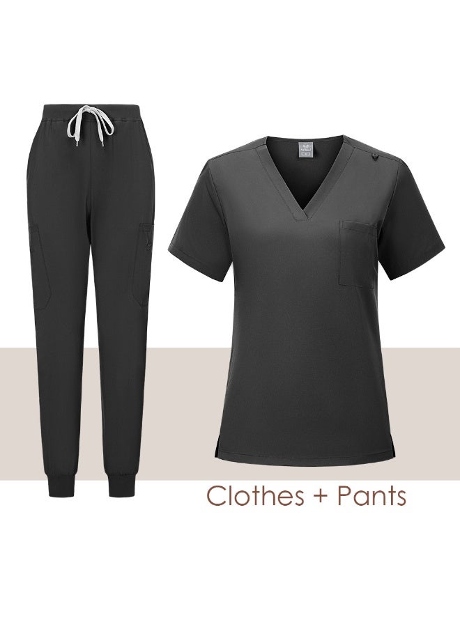 Loquat Womens Medical Scrubs Set Medical Uniform Set Black - Image 1