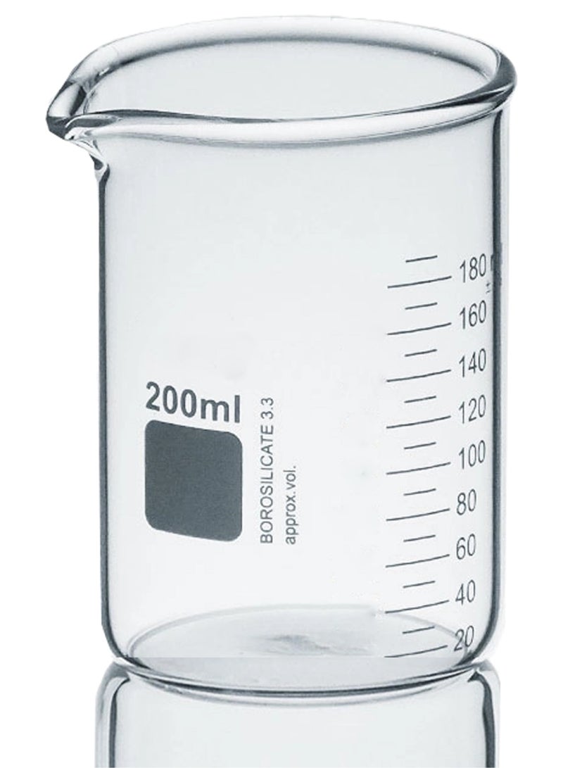 كينغ ماريوت مجموعة من 3 أكواب متدرجة من زجاج البورسليكات شديدة التحمل سعة 100 مل، 200 مل، 250 مل + 3 قطارات زجاجية عالية الجودة من البورسليكات 3.3 أواني زجاجية لأدوات المختبرات ومختبر الكيمياء البيولوجية - Image 3