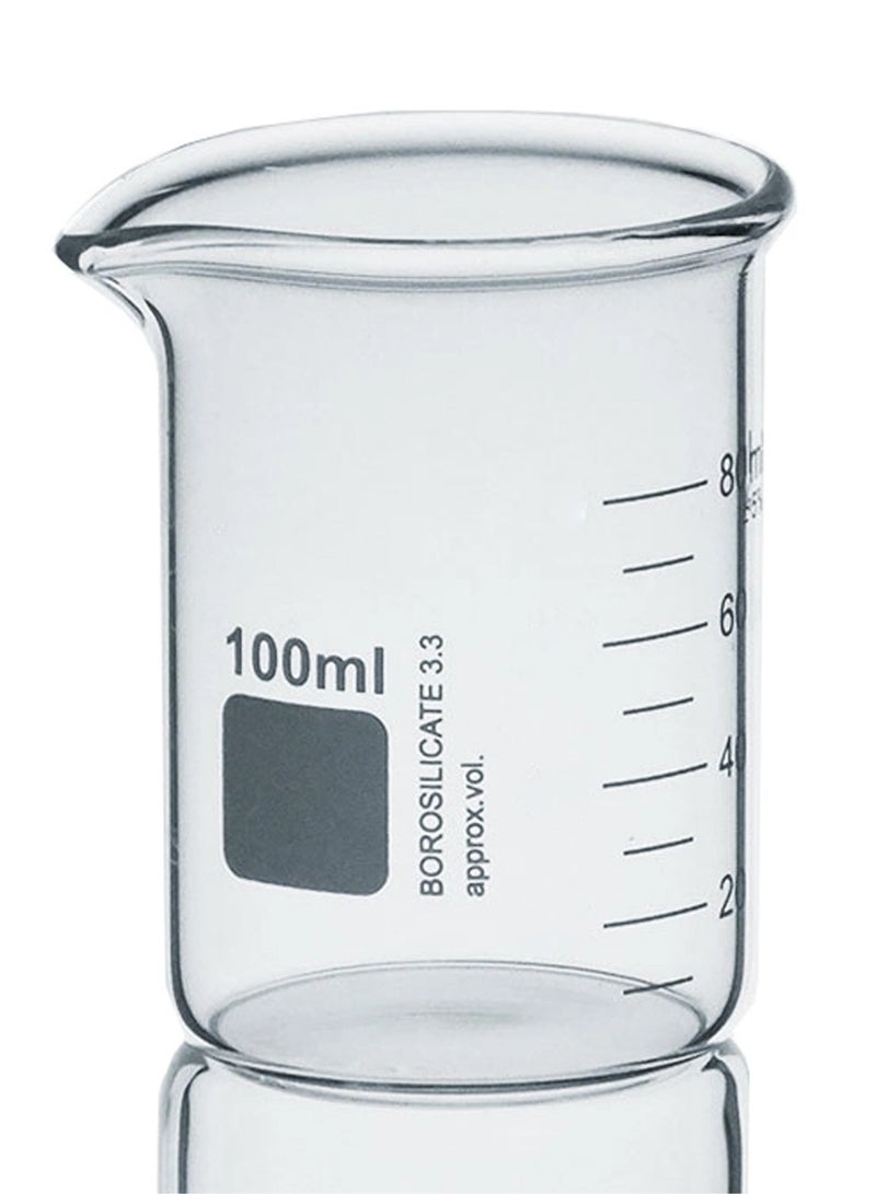 كينغ ماريوت مجموعة من 3 أكواب متدرجة من زجاج البورسليكات شديدة التحمل سعة 100 مل، 200 مل، 250 مل + 3 قطارات زجاجية عالية الجودة من البورسليكات 3.3 أواني زجاجية لأدوات المختبرات ومختبر الكيمياء البيولوجية - Image 2
