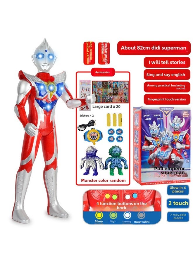 Children's Large Ottoman Toy Figure Salty Egg Superman Stall Sound And Light Tyro Men's Hand Model Toy-Color:[ 85cm First Generation Rechargeable Early Education Version] Color Box + Gift Bag - Image 1
