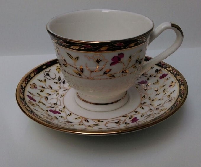 HOMECART BONE CHINA TABLEWARE SERVING TEACOFFEE CUPS AND SAUCER SET GOLD WHITE PACK OF 12