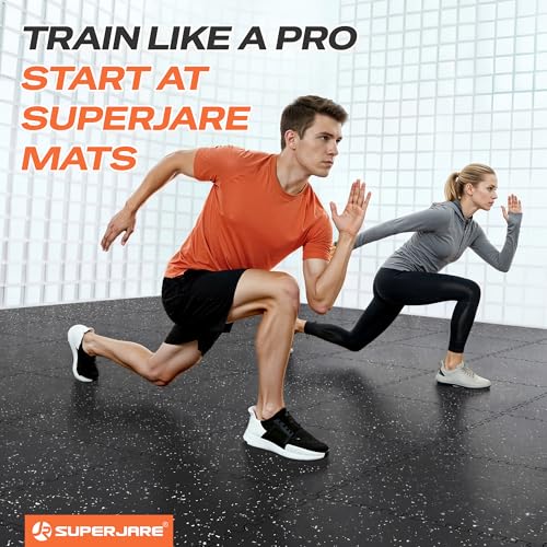SUPERJARE 0.56'' Thick 12 Pcs 48 Sq Ft Rubber Top Exercise Equipment Mats, High Density EVA Foam Mats with Rubber Top, Interlocking Gym Flooring for Home Gym, Protective Workout Mat, Black/Grey - Image 3
