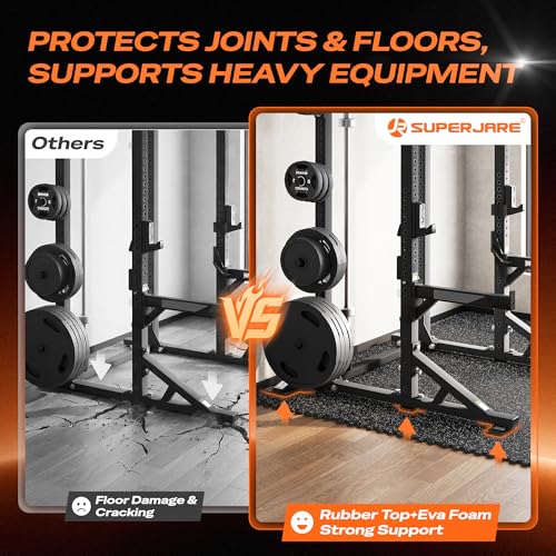 SUPERJARE 0.56'' Thick 12 Pcs 48 Sq Ft Rubber Top Exercise Equipment Mats, High Density EVA Foam Mats with Rubber Top, Interlocking Gym Flooring for Home Gym, Protective Workout Mat, Black/Grey - Image 4