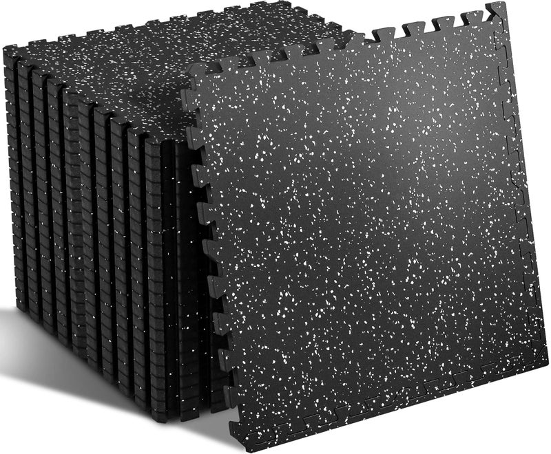 SUPERJARE 0.56'' Thick 12 Pcs 48 Sq Ft Rubber Top Exercise Equipment Mats, High Density EVA Foam Mats with Rubber Top, Interlocking Gym Flooring for Home Gym, Protective Workout Mat, Black/Grey - Image 1
