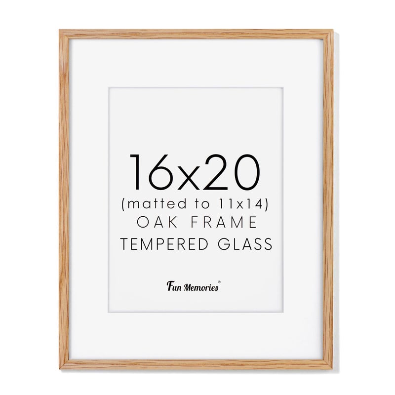 16x20 Picture Frame 16 x 20 Solid Oak Wood Frame Tempered Glass 16x20 Picture Frame with Mat for 11x14 16 by 20 Frame for Wall 16x20 Wood Frames 16x20 Matted Poster Frame Natural Oak Color