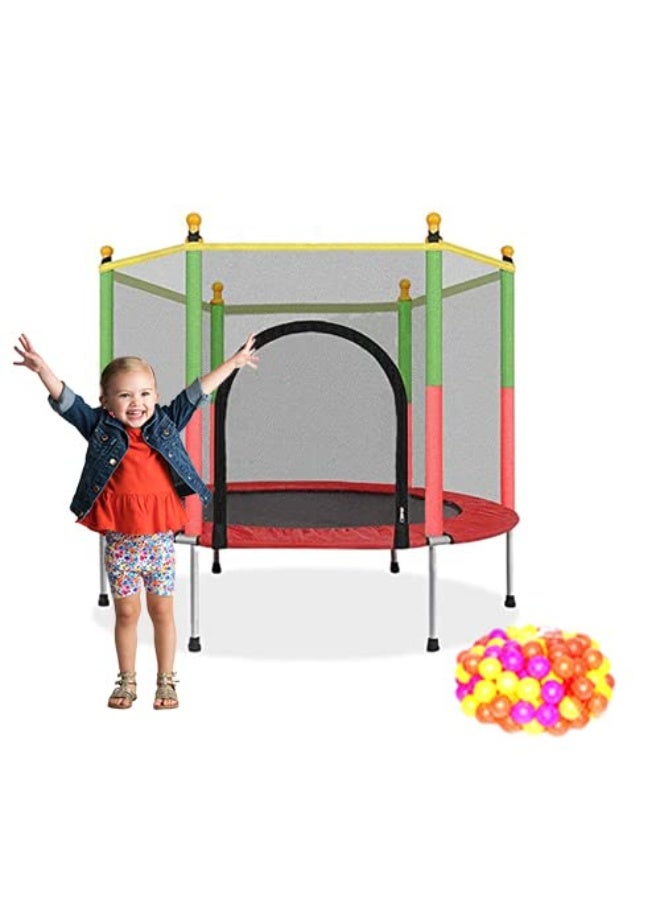 Kids Indoor & Outdoor Safety Trampoline with Net Enclosure | 140cm Round Mini Trampoline for Children | Anti-Slip Legs, Zipper Door, Safe Mesh Guard – Jumping Fitness & Fun Play - Image 1