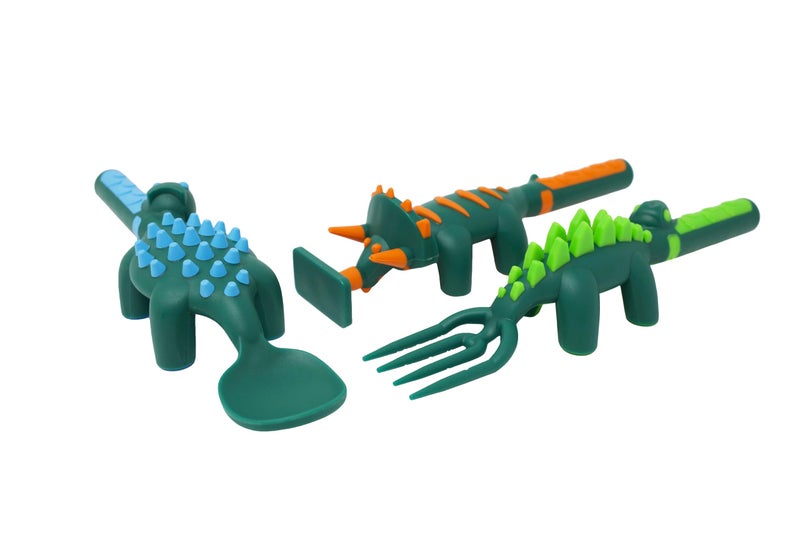 Constructive Eating  Toddler Dinosaur Utensils Made in USA  Silverware for Toddlers  Utensils for Kids  Constructive Eating Utensil Set
