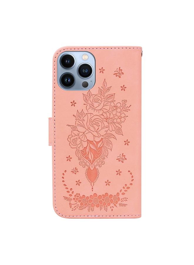 Zaboon Case For iPhone 13 Pro Butterfly Rose Embossed Leather Phone Case - Image 3