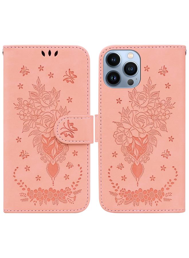 Zaboon Case For iPhone 13 Pro Butterfly Rose Embossed Leather Phone Case - Image 1