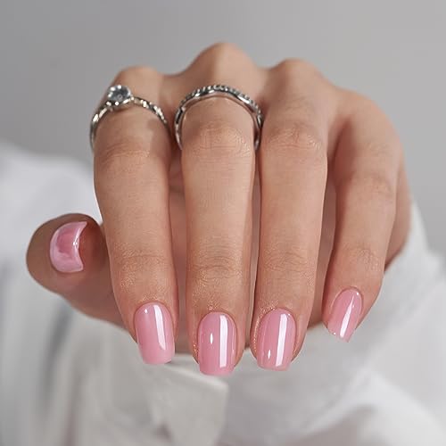 BTArtbox BTArtbox Press On Nails Short  Square Press On Nails Pink Chrome Nail Tips Glue On Nails with Nail Glue Reusable Stick On Nails in 15 Sizes  30 Soft Gel Fake Nails Kit Lotus Glazed 