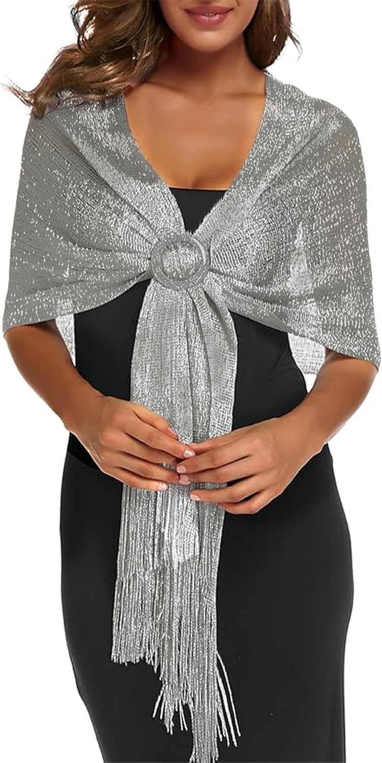 Rheane Shawls and Wraps for Evening Dress, Sparkle Shawls for Women with Buckle - Elegant Wedding Party Formal Shoulder Wrap - Image 1