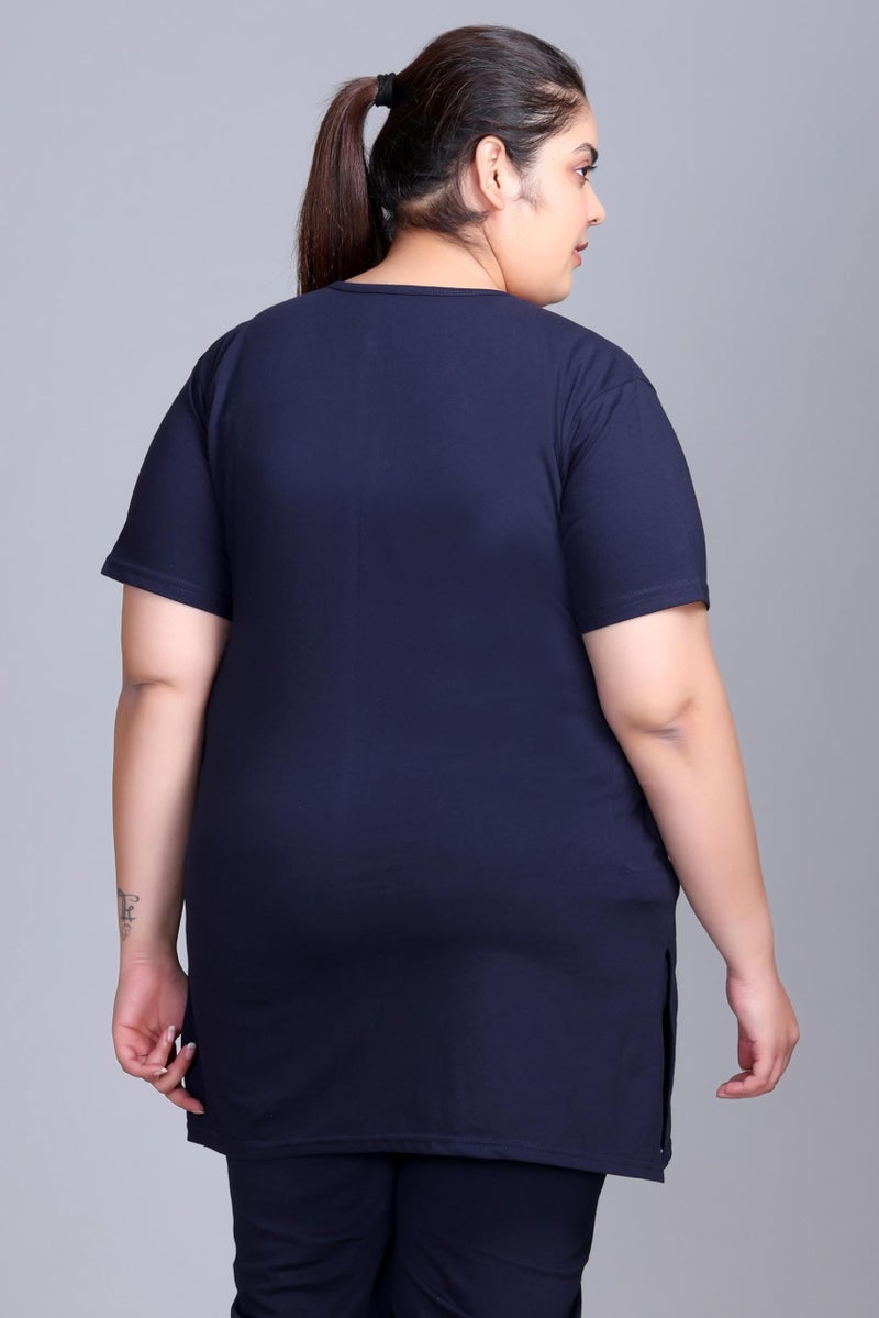 In Love Women's Cotton Plus Size Half Sleeves Semi Long Printed Tshirt for Summers with One Side Pocket for Ladies - Image 4