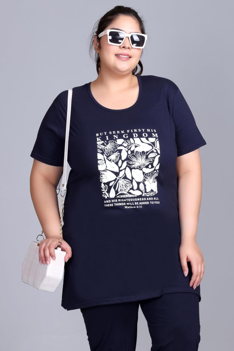 In Love Women's Cotton Plus Size Half Sleeves Semi Long Printed Tshirt for Summers with One Side Pocket for Ladies - Image 3