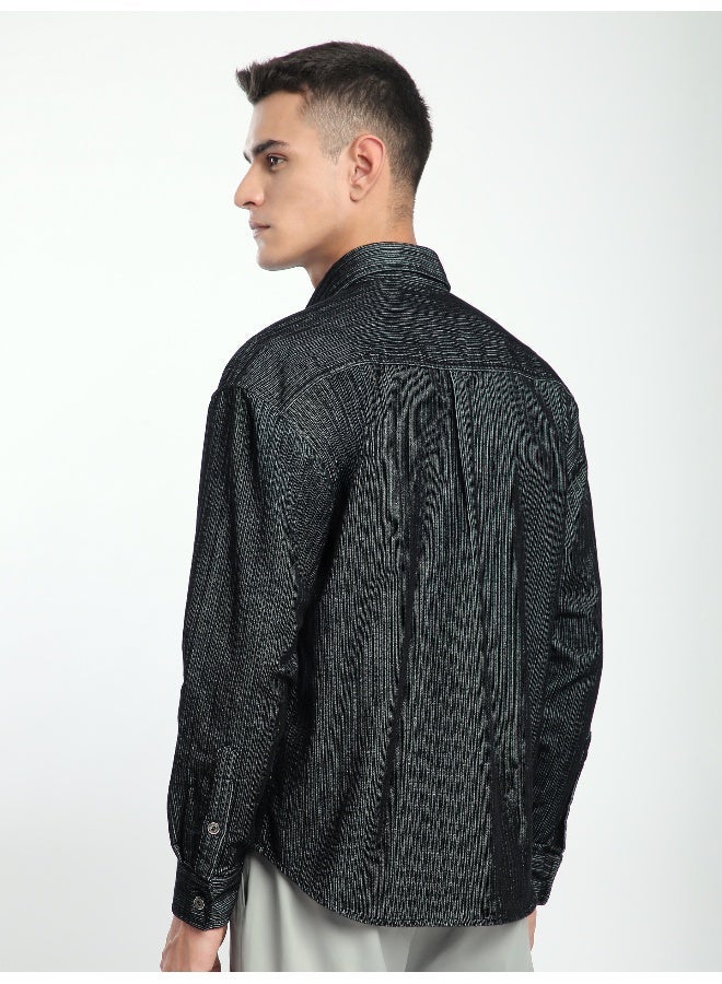 بيونغ قميص كوردروي مخطط باللون الأسود - Image 4