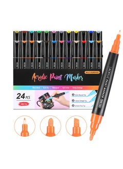 Generic 24 Colors Dual Tip Acrylic Paint Pens Markers, Premium Acrylic Paint Pens for Rock Painting, Wood, Ceramic, Fabric, Canvas, Metal, Glass, Mugs, Scrapbooking Supplies, DIY Crafts Making Art Supplies  - Image 1