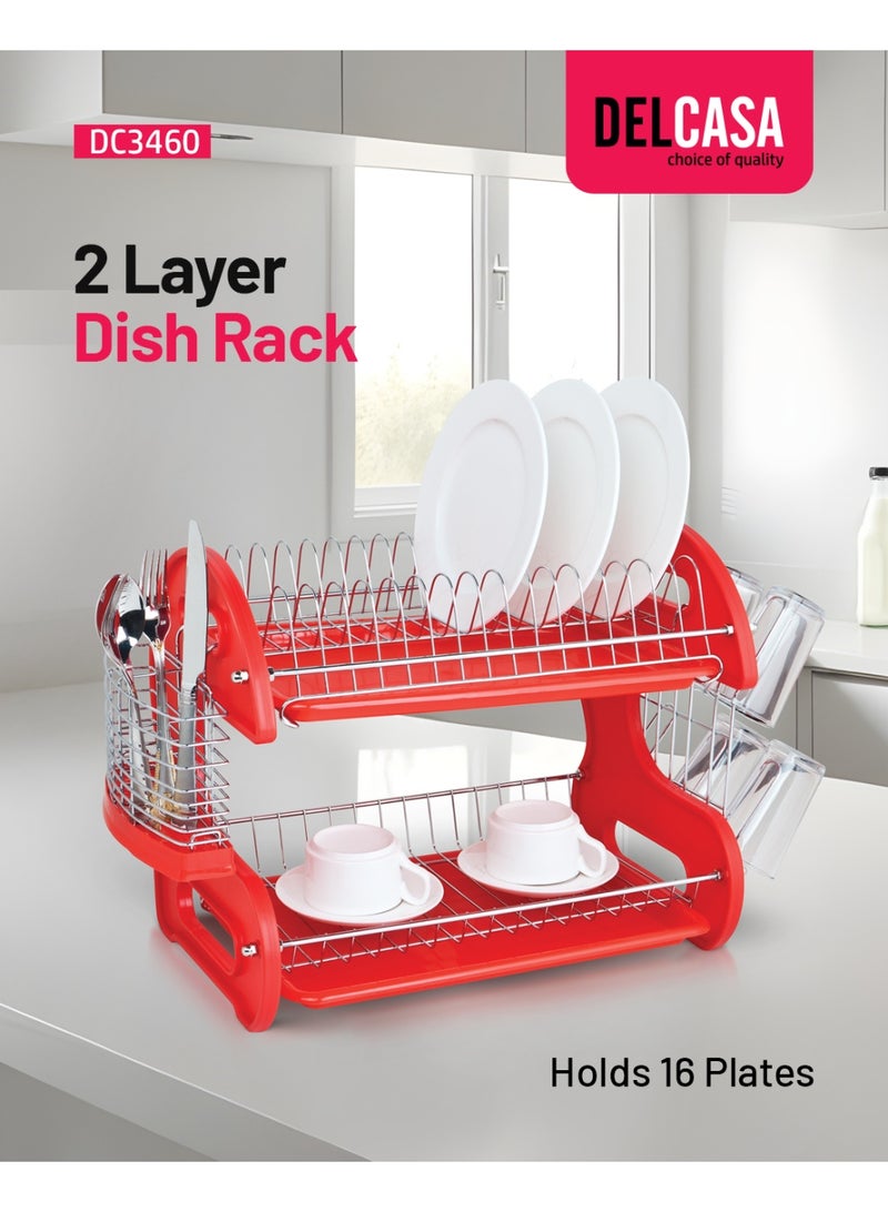 Delcasa 2Layer SS Dish Rack +Glass⋓ Holder - Image 1