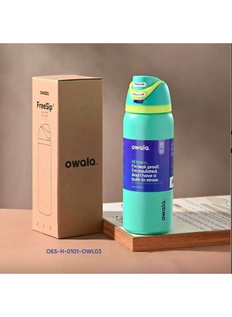 زجاجة مياه رياضية من الفولاذ المقاوم للصدأ معزولة بطبقتين من Owala FreeSip مع شفاطة، خالية من مادة BPA، عبوة واحدة، 32 أونصة (قد يختلف اللون) - Image 2