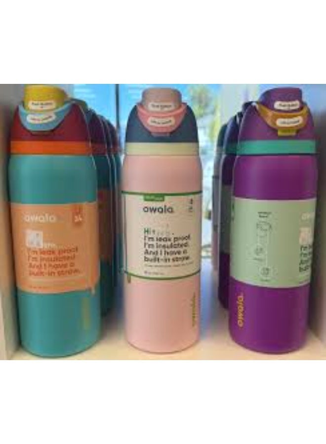 زجاجة مياه رياضية من الفولاذ المقاوم للصدأ معزولة بطبقتين من Owala FreeSip مع شفاطة، خالية من مادة BPA، عبوة واحدة، 32 أونصة (قد يختلف اللون) - Image 5