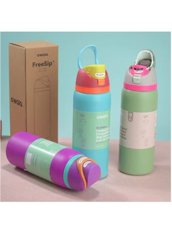 زجاجة مياه رياضية من الفولاذ المقاوم للصدأ معزولة بطبقتين من Owala FreeSip مع شفاطة، خالية من مادة BPA، عبوة واحدة، 32 أونصة (قد يختلف اللون) - Image 4
