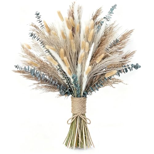 xin's convey 120 PCS Dried Pampas Grass, Dried Flowers, Reed Grass Bouquet for Bohemian Flowers Home Table Wedding Decoration, Rustic Farmhour.(Light Brown) - Image 1