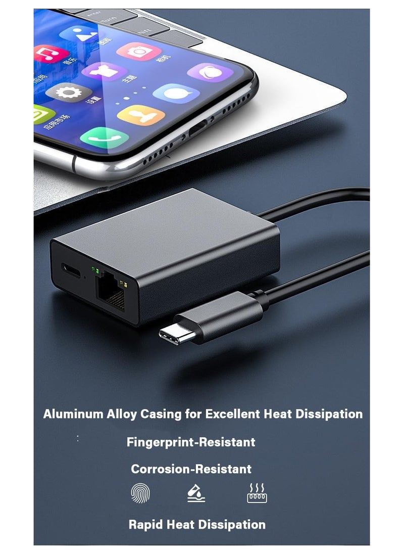 SYOSI - USB C to Ethernet Adapter with PD 60W Charging - Plug and Play, 1000Mbps LAN Network Support, Aluminum Portable USB C to Gigabit Adapter for Android, iPad, MacBook, and More USB C Devices - Image 1