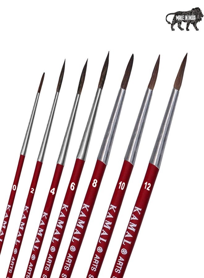 KAMAL® Round Pony Hair Paint Brushes for Oil, Nail, Artist, Acrylic Painting. Handle - Red/White - Image 1