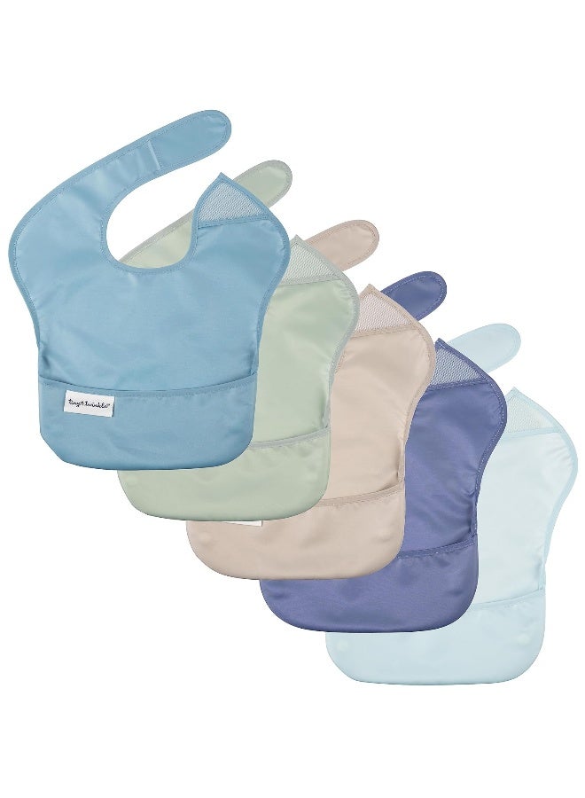 Tiny Twinkle Mess Proof Baby Bibs for Eating - Waterproof, Wipeable Bibs - Toddler Bibs - Travel Friendly - PFAS, PVC, BPA, Phthalate Free - Baby Food Bibs(5 Pack, Boy Spring) - Image 1