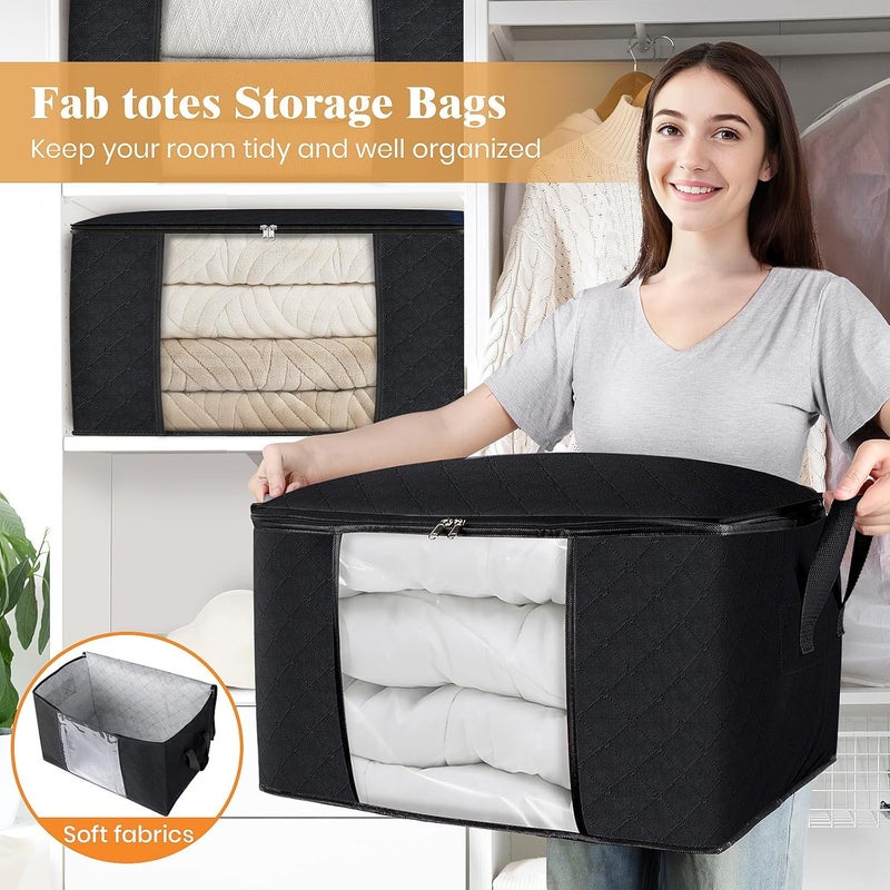 Fab totes Practical versatile construction 10 Pack Clothes Storage, Foldable Thick Fabric Blanket Storage Bags, Storage Containers for Organizing Bedroom, Closet, Clothing, Comforter, Organization and Storage with Handle,Black Comfort grip - Image 5