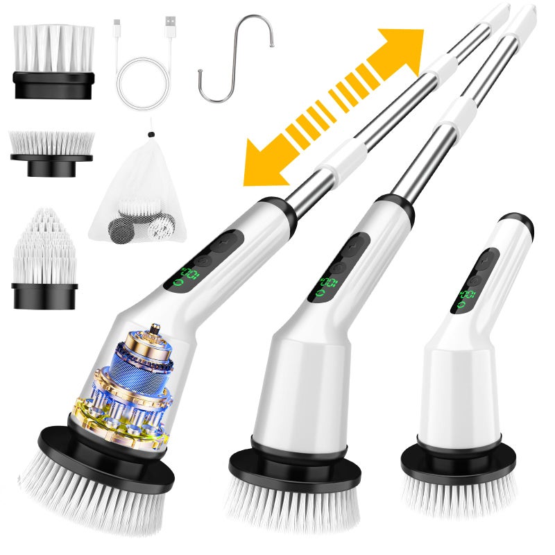 Electric Spin Scrubber for Cleaning Bathroom Shower Scrubber Cordless Cleaning Brush with IPX7 Waterproof 2 SpeedCleaning Brush Cleaning Supplies for Shower Tub Kitchen Tile Toilet Silver