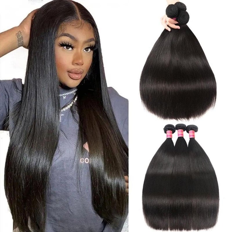 Nadula Brazilian Straight Virgin Human Hair 3 Bundles, 100% Unprocessed Remy Silky Straight Hair Weave Extension for Black Women (14 16 18 inches, 95-100g/bundle) - Image 3