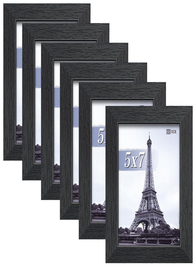 في سي كيه مجموعة إطارات صور VCK مقاس 5x7 بوصة، لون أسود، 6 قطع، إطار خشبي عريض الحواف، عرض متعدد الاتجاهات لصور العائلة، مطبوعات مكتبية، أعمال فنية للاستوديو/المعرض، سلسلة حبيبات الخشب، مناسب للطاولة والتعليق على الحائط - Image 1