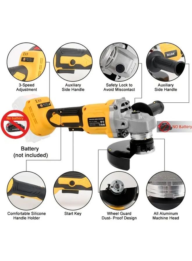 مطحنة زاوية لاسلكية صفراء 9000 دورة في الدقيقة بدون فرشاة بثلاث سرعات لبطارية ماكيتا 18 فولت 21 فولت - Image 4