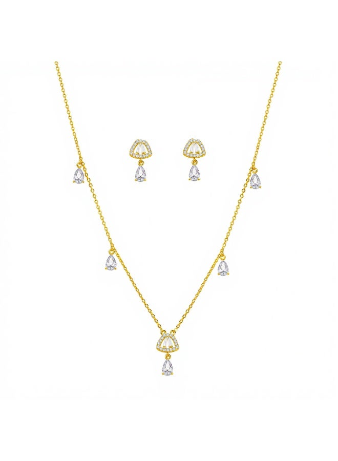 MTZ Women Jewellery Set, 14K Gold Plated Dainty Pendant Necklace & Stud Earrings Set for Wedding Party Daily Wear - Image 1