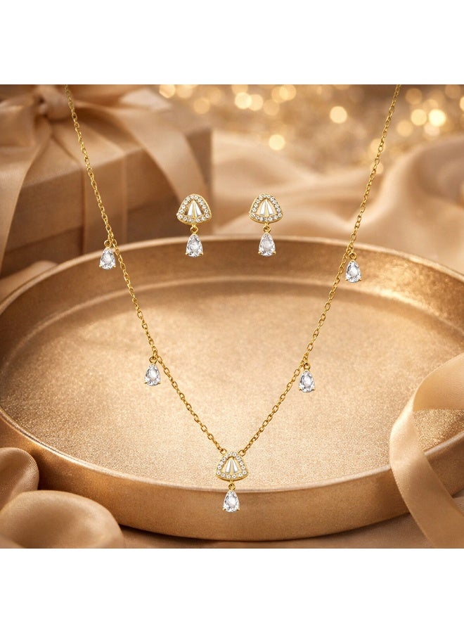 MTZ Women Jewellery Set, 14K Gold Plated Dainty Pendant Necklace & Stud Earrings Set for Wedding Party Daily Wear - Image 5