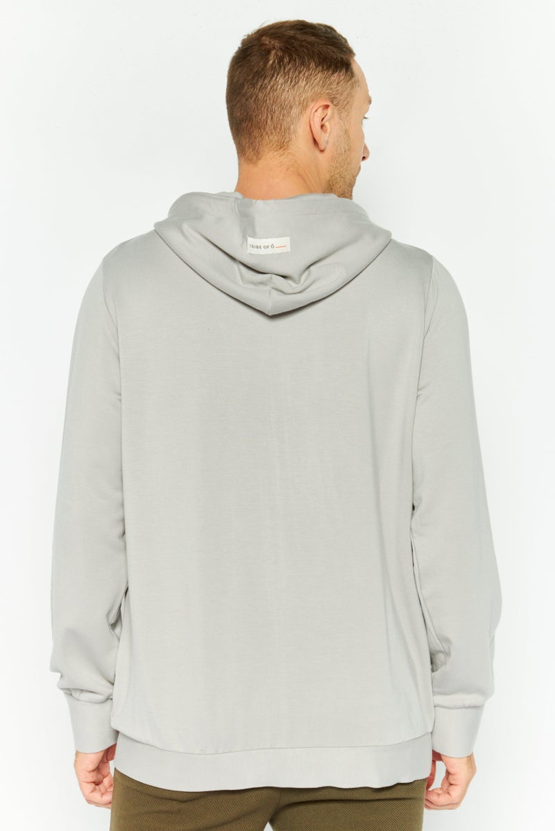 TRIBE OF 6 Men Embroidered Long Sleeves Full Zip Hoodie, Light Grey - Image 4