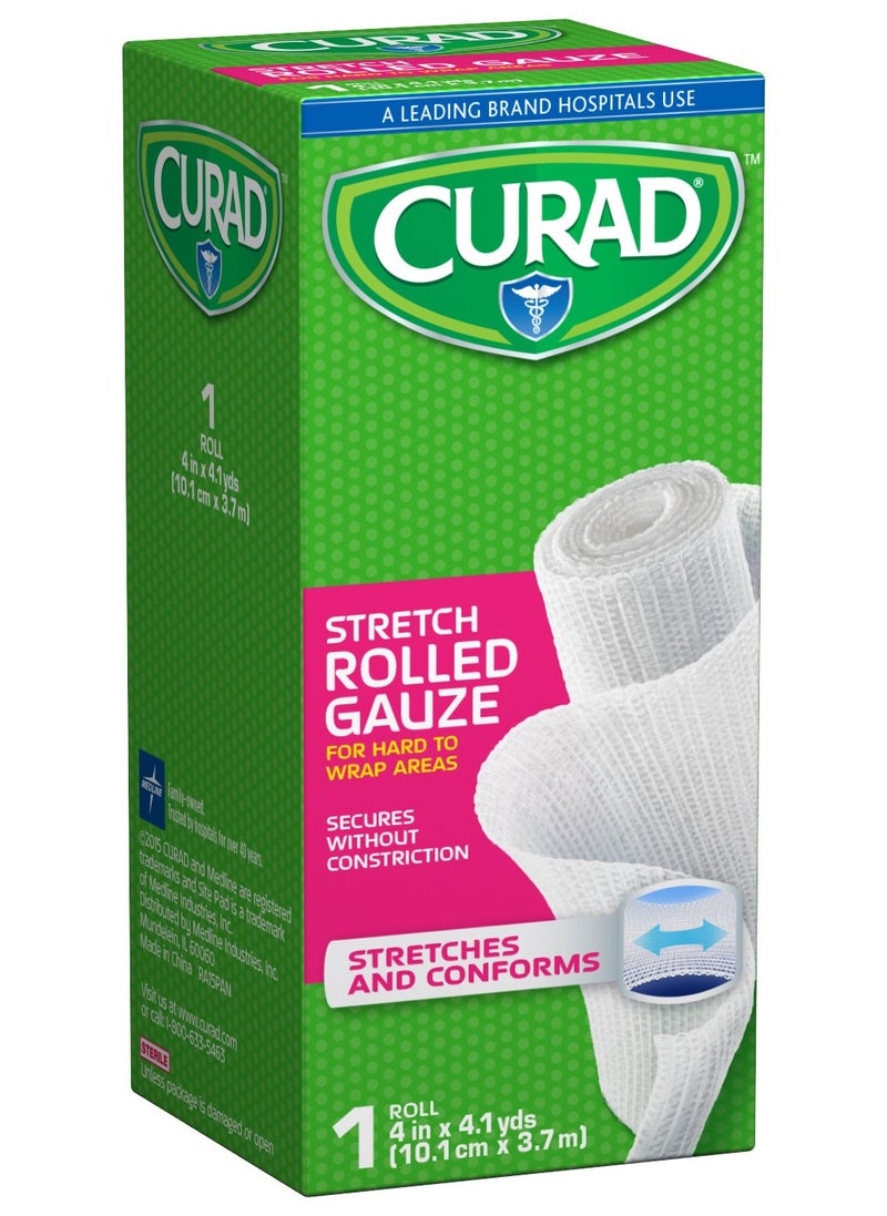 CURAD Cotton Stretch Gauze Bandage Roll 4Inch x 41Yard Roll Box of 1 - Image 1