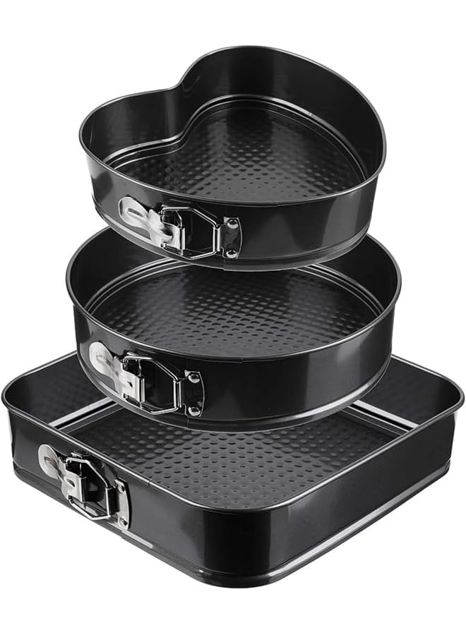 Baking Pan 3PCS Non-Stick Set – Square, Heart & Round Cake Molds – Leakproof, Easy Release, Heavy-Duty Bakeware for Oven Baking
