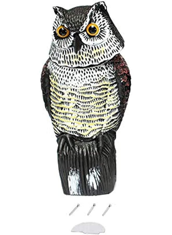 PROMASS Realistic Owl Decoy with Rotating Head Garden Protection Repellent Bird Pest Scarer Scarecrow Hunting Decoys for Hunter【Magicalworld】