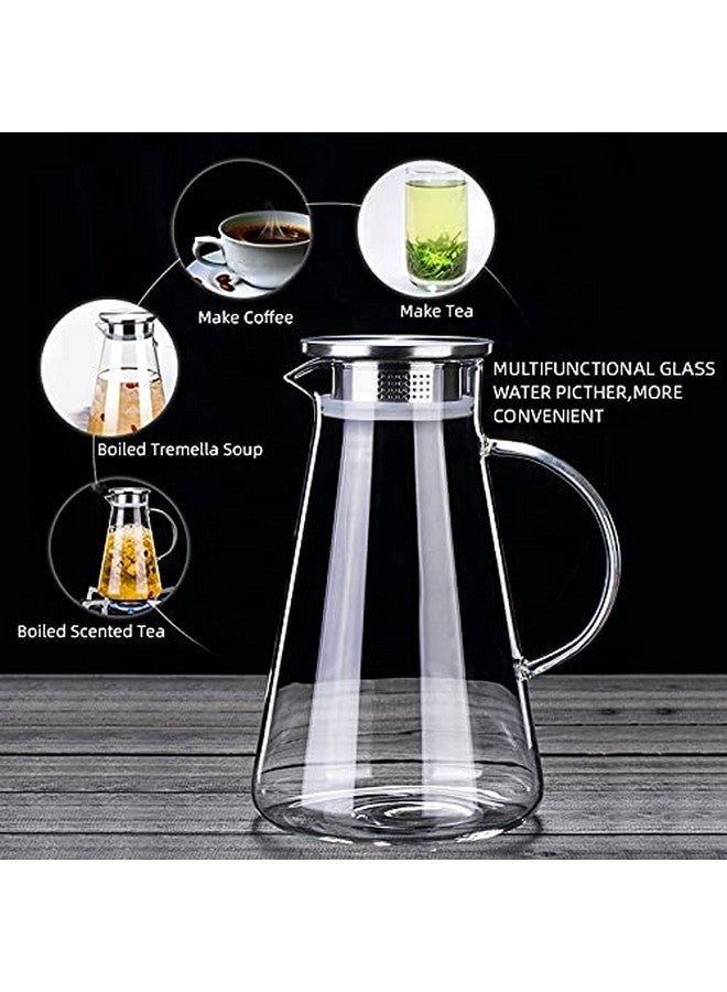 KHOLAD KHOLAD 1.8 Liter Glass Pitcher with Stainless Steel lid iced Tea Pitcher Water jug hot & Cold Water Wine Coffee Milk Juice Beverage Carafe and Sun Tea jar (1800 ML)  - Image 2