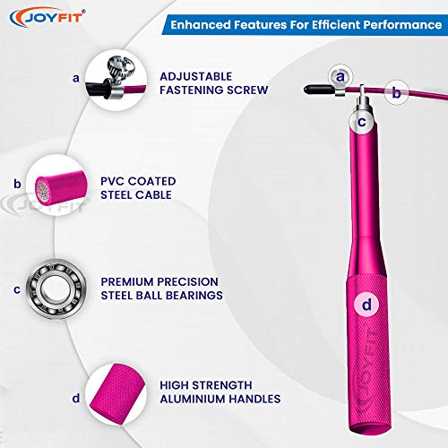 JoyFit Aluminium Adjustable Jumping Rope for Men Women, Weight Loss, Tangle Free, Cardio, Skipping Rope for Crossfit, Boxing, MMA and HIIT Workouts (Pink) - Image 3