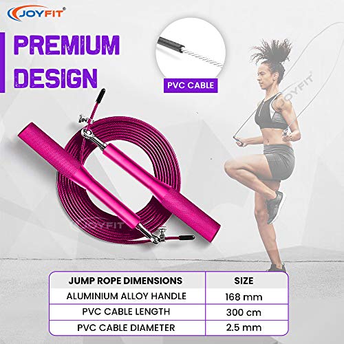 JoyFit Aluminium Adjustable Jumping Rope for Men Women, Weight Loss, Tangle Free, Cardio, Skipping Rope for Crossfit, Boxing, MMA and HIIT Workouts (Pink) - Image 2