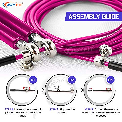 JoyFit Aluminium Adjustable Jumping Rope for Men Women, Weight Loss, Tangle Free, Cardio, Skipping Rope for Crossfit, Boxing, MMA and HIIT Workouts (Pink) - Image 4