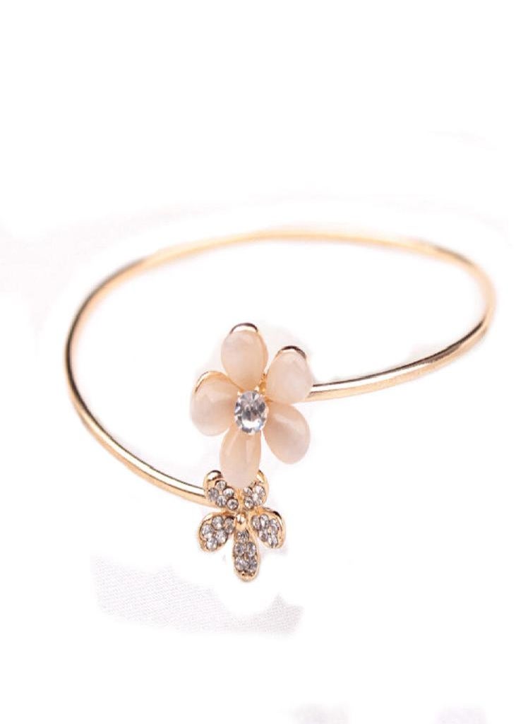 Eckek - Lady Crystal Double Five Leaf Open Bangles Bracelet - Image 1