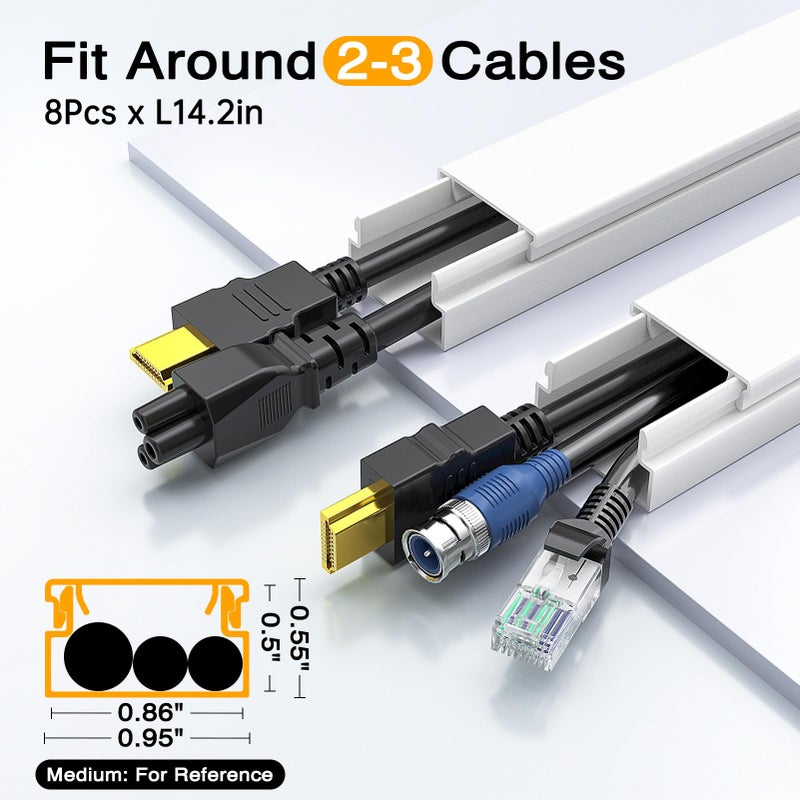Delamu Cord Covers for Wires on Wall, 113.4in TV Cord Hider, Self-adhesive Cable Hider Cable Cover Raceway, Paintable Wire Hider Wire Covers for Cords, Hide Cords Wall Mounted Tv, W0.95Ã—H0.55in, White - Image 2