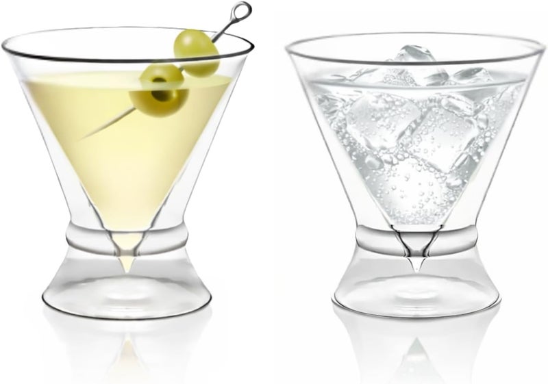 LEMONSODA Stemless Martini Cocktail Glasses Set of 2 for Margaritas, Espresso Matinis, Manhattans, Cosmopolitans, Home Bar, Birthdays, Housewarming Gift, Crystal Clear 8 OZ (w/Ring, Set of 2) - Image 1