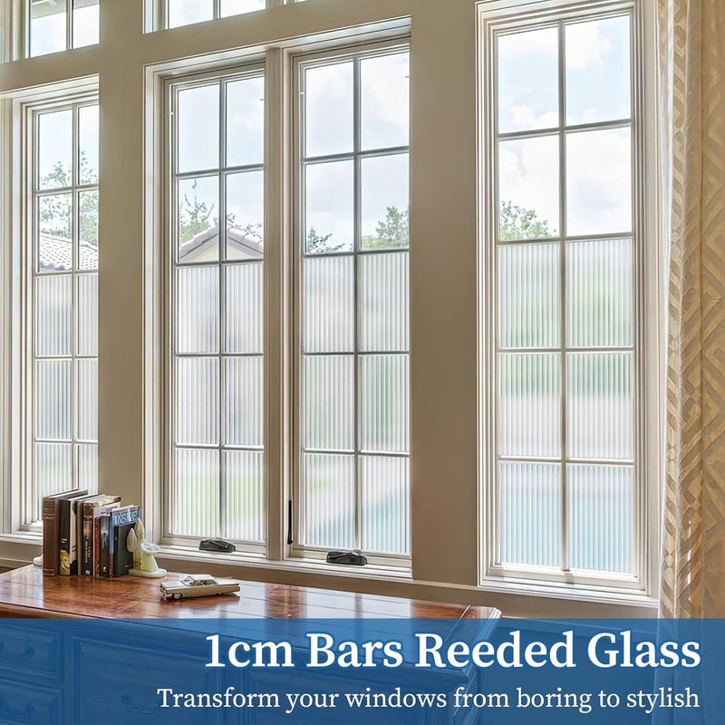 FEOMOS Reeded Glass Film, Window Privacy Film, 3D Glass Decals Film, Decorative Film for Window Door Cabinet Non Adhesive Anti UV 17.7 x 78.7 inches - Image 4