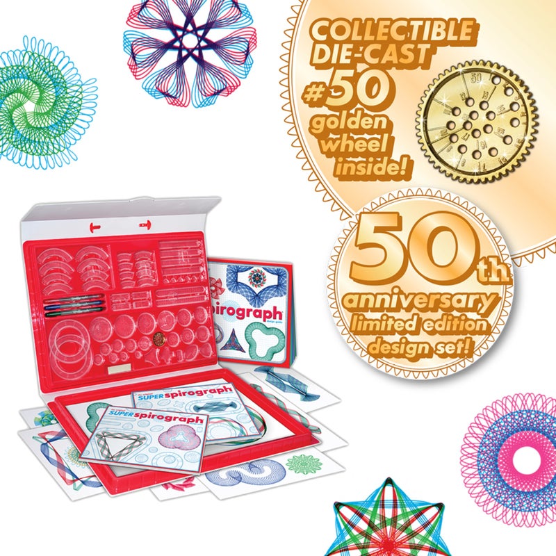 Spirograph Super 50th Anniversary Set –Arts and Crafts, Kids Toys, Art Supplies, Craft Supplies, Drawing Kit, Spiral Art, Classic Gear Design Kit, Case, Pens, Design Sheet Included, Ages 8+ - Image 3