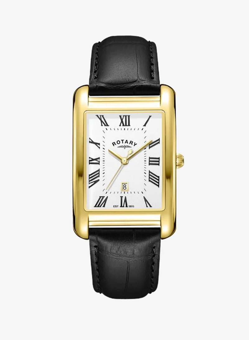 ROTARY Rotary Men's Heritage Astoria Rectangular Gold Plated Stainless Steel Case Black Leather Strap Watch - GS05753/01