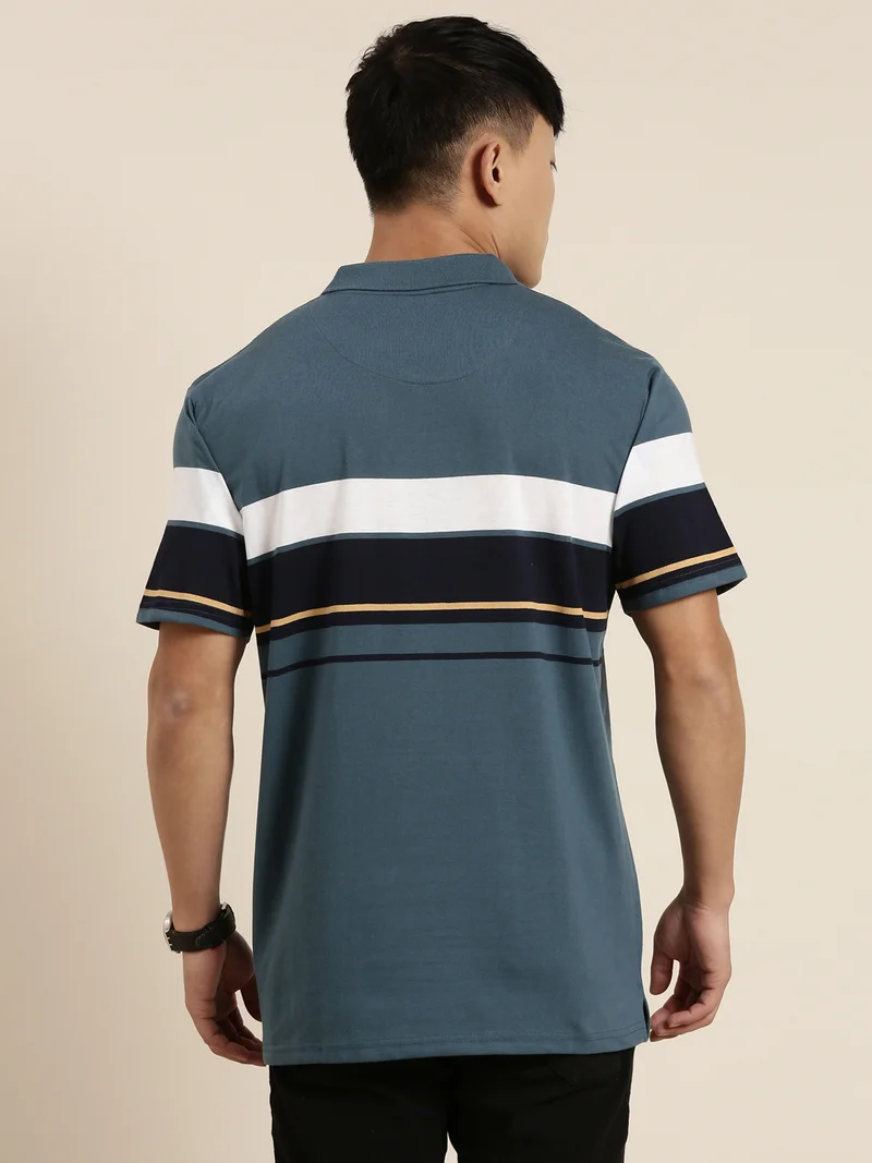 جوفن تيشيرت بولو رجالي مخطط أزرق دينم