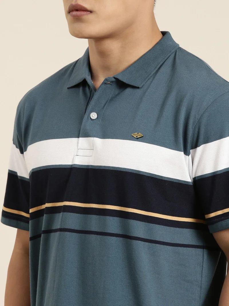 Joven  Denim Blue Striped Polo T-Shirt for Men for Men | Best Price UAE